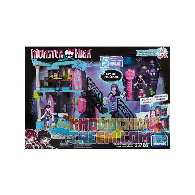 MEGA BLOKS DPK34 non  FANG RA TRƯỜNG bộ đồ chơi xếp lắp ráp ghép mô hình Monster High FANG OUT SCHOOL 337 khối