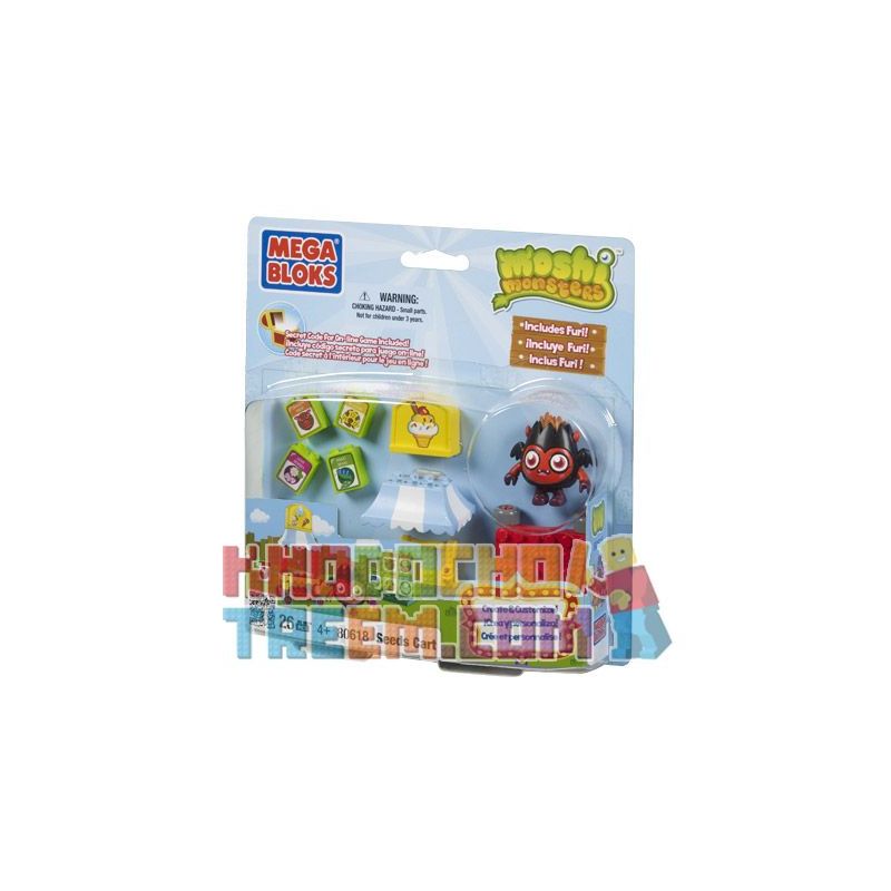 MEGA BLOKS 80618 non  XE ĐẨY HẠT GIỐNG bộ đồ chơi xếp lắp ráp ghép mô hình Moshi Monsters SEED CART 26 khối
