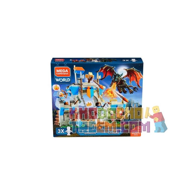 MEGA BLOKS FNY18 non  RỒNG TẤN CÔNG LÂU ĐÀI bộ đồ chơi xếp lắp ráp ghép mô hình Medieval Castle DRAGON CASTLE CLASH Chiến Tranh Trung Cổ 238 khối