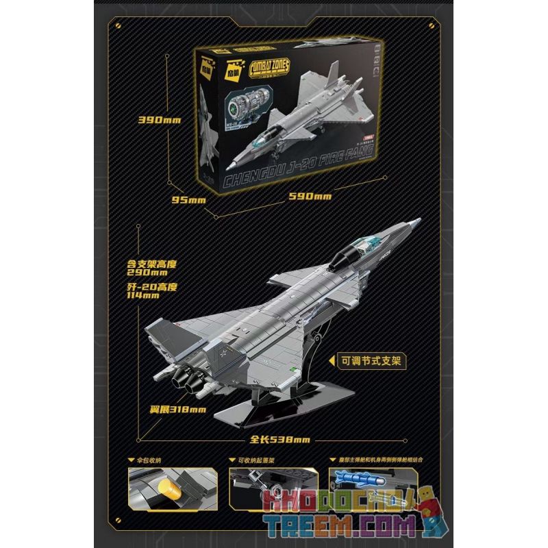 Enlighten 23011 Qman 23011 non  MÁY BAY CHIẾN ĐẤU TÀNG HÌNH J-20 ĐỘNG CƠ PHẢN LỰC-15 bộ đồ chơi xếp lắp ráp ghép mô hình Tactical Espionage Action COMBAT ZONES J-20 FIGHTER AIRCRAFT Chiến Thuật Quân Sự 1748 khối