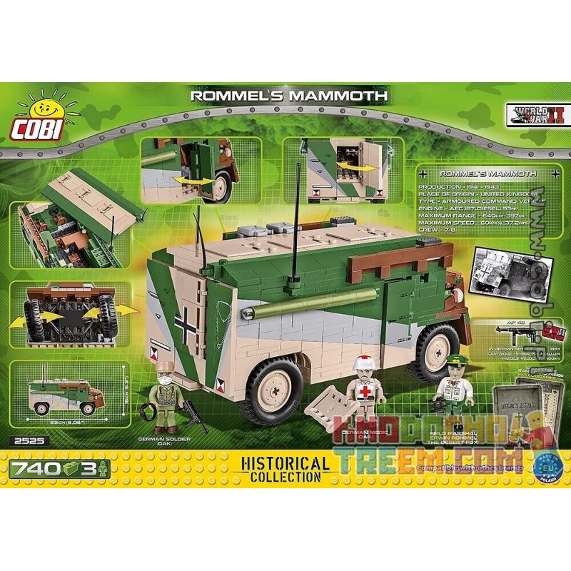 COBI 2525 non  XE CHỈ HUY VOI MA MÚT CỦA ROMMEL bộ đồ chơi xếp lắp ráp ghép mô hình Military Army ROMMEL'S MAMMOTH Quân Sự Bộ Đội 735 khối