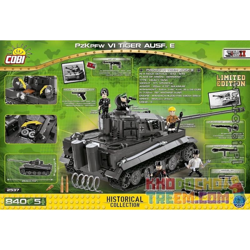 COBI 2537 2538 non  XE TĂNG SỐ 6 TIGER bộ đồ chơi xếp lắp ráp ghép mô hình Military Army PANZERKAMPFWAGEN VI TIGER AUSF.E Quân Sự Bộ Đội 800 khối