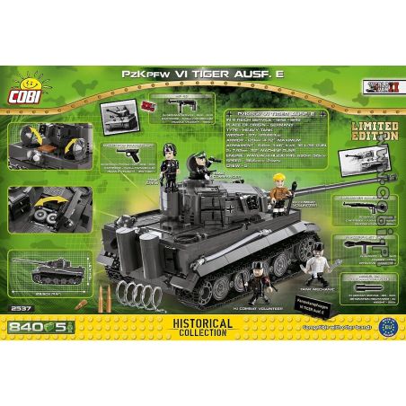 COBI 2537 2538 non  XE TĂNG SỐ 6 TIGER bộ đồ chơi xếp lắp ráp ghép mô hình Military Army PANZERKAMPFWAGEN VI TIGER AUSF.E Quân Sự Bộ Đội 800 khối