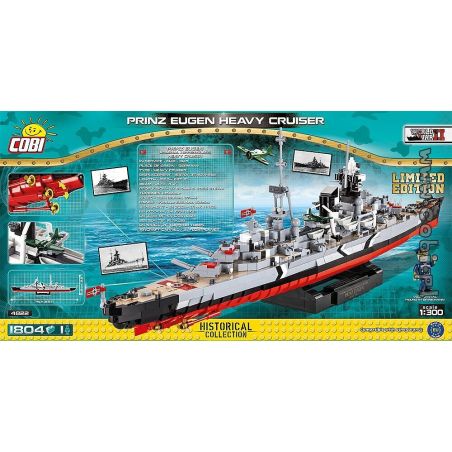 COBI CHARACTER BUILDING 4822 COBI-4822 COBI4822 non  PHIÊN BẢN GIỚI HẠN TUẦN DƯƠNG HẠM HẠNG NẶNG USS PRINZ EUGEN bộ đồ chơi xếp lắp ráp ghép mô hình Military Army PRINZ EUGEN HEAVY CRUISER LIMITED EDITION Quân Sự Bộ Đội 1804 khối