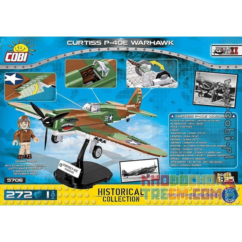 COBI CURTISS P-40E WARHAWK non  MÁY BAY CHIẾN ĐẤU CURTIS P-40 WARHAWK bộ đồ chơi xếp lắp ráp ghép mô hình Military Army Quân Sự Bộ Đội 272 khối