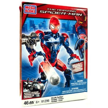 MEGA BLOKS 91296 non  CƠ CHẾ TÀNG HÌNH NGƯỜI NHỆN bộ đồ chơi xếp lắp ráp ghép mô hình Marvel Super Heroes STEALTH TECHBOT Siêu Anh Hùng Marvel 46 khối