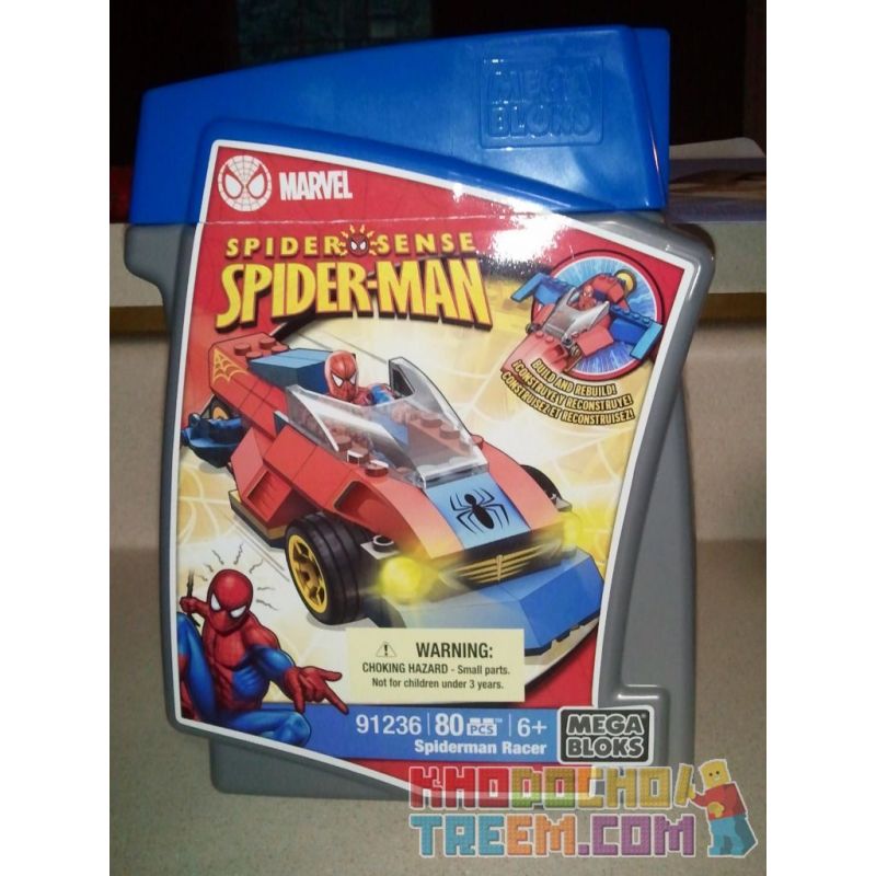 MEGA BLOKS 91236 non  XE THỂ THAO NGƯỜI NHỆN bộ đồ chơi xếp lắp ráp ghép mô hình Marvel Super Heroes SPIDERMAN RACER Siêu Anh Hùng Marvel 80 khối