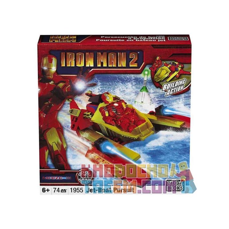 MEGA BLOKS 91235 1955 non  TÀU PHẢN LỰC RƯỢT ĐUỔI bộ đồ chơi xếp lắp ráp ghép mô hình Marvel Super Heroes JET-BOAT PURSUIT Siêu Anh Hùng Marvel 74 khối