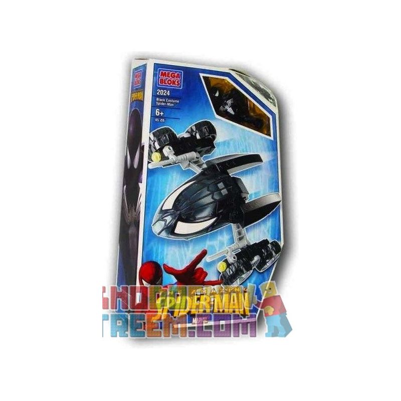 MEGA BLOKS 2024 non  XE NGƯỜI NHỆN ĐEN bộ đồ chơi xếp lắp ráp ghép mô hình Spider-Man BLACK SPIDER-MAN TRANSPORTER 45 khối