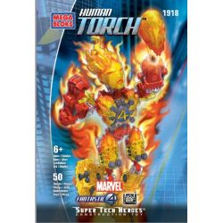 MEGA BLOKS 1918 non  NGỌN LỬA CON NGƯỜI bộ đồ chơi xếp lắp ráp ghép mô hình Movie & Game HUMAN TORCH TECH-BOT Phim Và Trò Chơi 50 khối