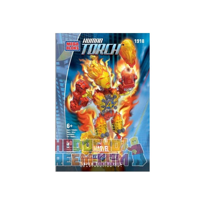 MEGA BLOKS 1918 non  NGỌN LỬA CON NGƯỜI bộ đồ chơi xếp lắp ráp ghép mô hình Movie & Game HUMAN TORCH TECH-BOT Phim Và Trò Chơi 50 khối