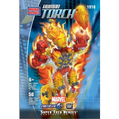 MEGA BLOKS 1918 non  NGỌN LỬA CON NGƯỜI bộ đồ chơi xếp lắp ráp ghép mô hình Movie & Game HUMAN TORCH TECH-BOT Phim Và Trò Chơi 50 khối