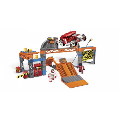 MEGA BLOKS 91715 non  CƠ SỞ KIỂM TRA SUPER STUNT bộ đồ chơi xếp lắp ráp ghép mô hình Mini Racing Pacemaker SUPER STUNT TEST FACILITY Đua Xe Mini 382 khối