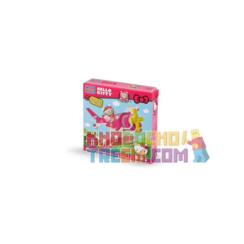 MEGA BLOKS 10933 non  PHI CƠ bộ đồ chơi xếp lắp ráp ghép mô hình Hello Kitty AIRPLANE 75 khối