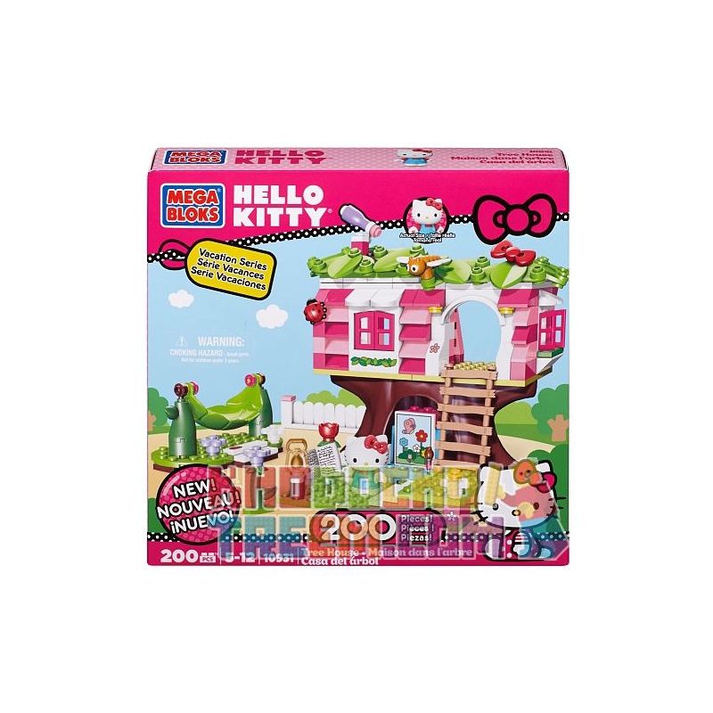 MEGA BLOKS 10931 non  NHÀ TRÊN CÂY bộ đồ chơi xếp lắp ráp ghép mô hình Hello Kitty TREEHOUSE 200 khối