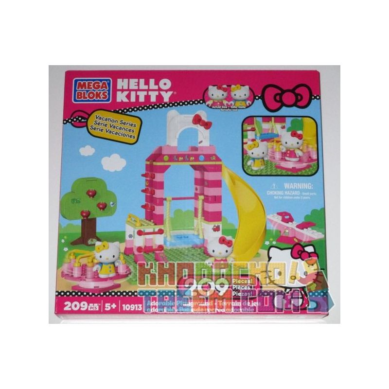 MEGA BLOKS 10913 non  SÂN CHƠI ĐÁNG YÊU bộ đồ chơi xếp lắp ráp ghép mô hình Hello Kitty ADORABLE PLAYGROUND 209 khối