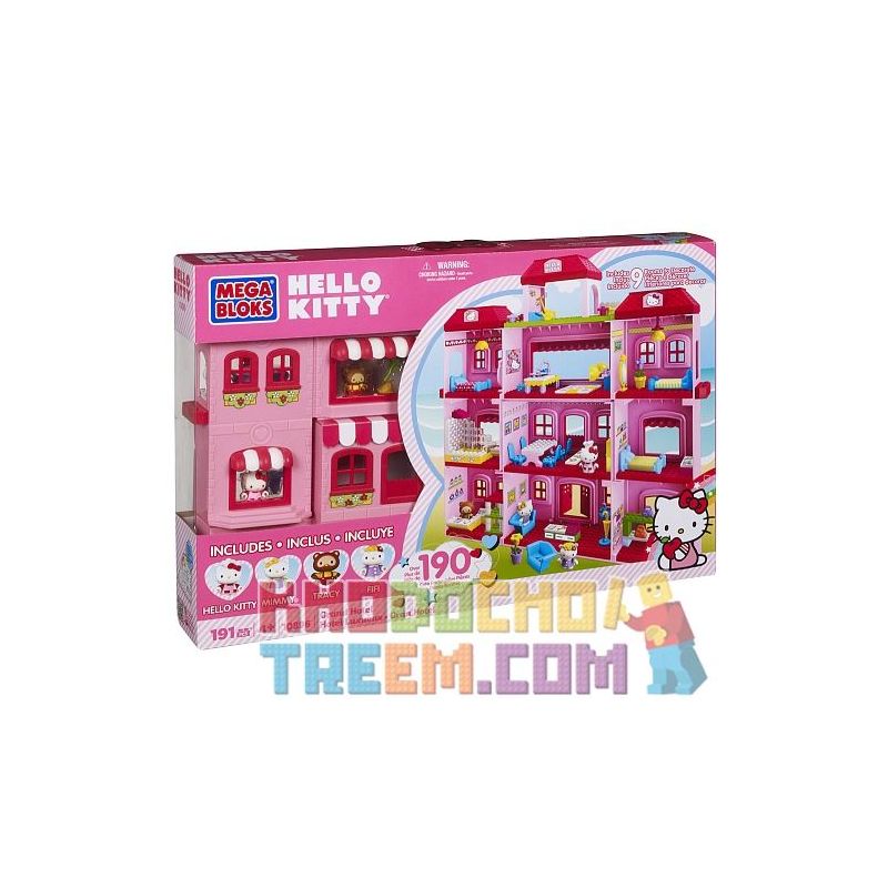 MEGA BLOKS 10896 non  KHÁCH SẠN LỚN bộ đồ chơi xếp lắp ráp ghép mô hình Hello Kitty GRAND HOTEL 191 khối