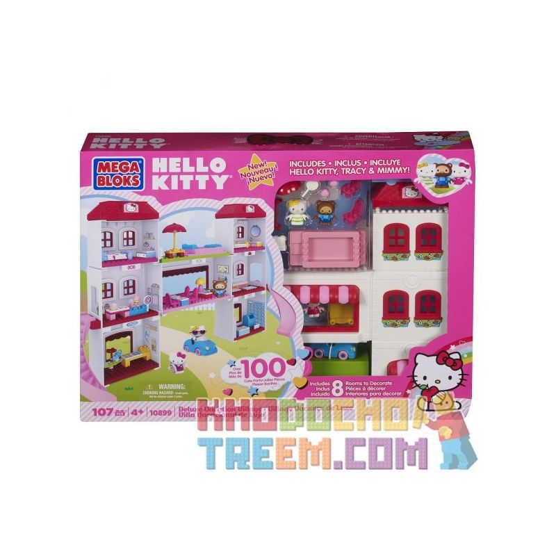 MEGA BLOKS 10899 non  RESORT CAO CẤP bộ đồ chơi xếp lắp ráp ghép mô hình Hello Kitty DELUXE VACATION VILLAGE 107 khối