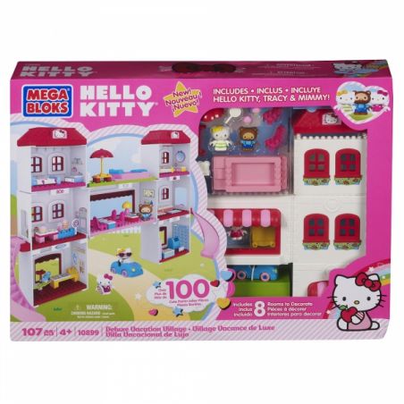 MEGA BLOKS 10899 non  RESORT CAO CẤP bộ đồ chơi xếp lắp ráp ghép mô hình Hello Kitty DELUXE VACATION VILLAGE 107 khối