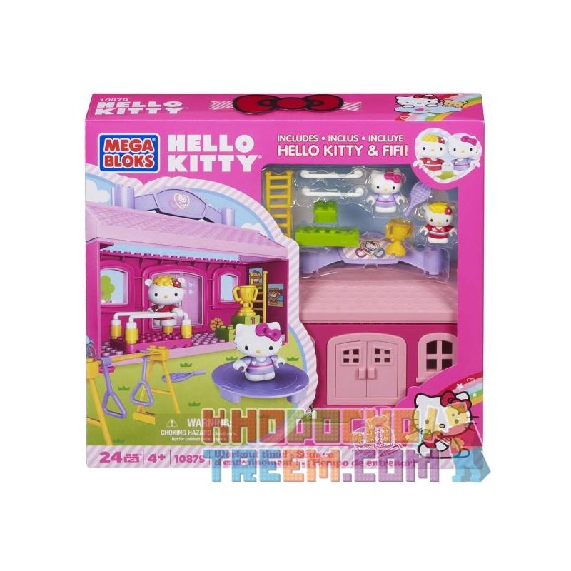 MEGA BLOKS 10879 non  THỜI GIAN TẬP THỂ DỤC! bộ đồ chơi xếp lắp ráp ghép mô hình Hello Kitty WORKOUT TIME! 24 khối