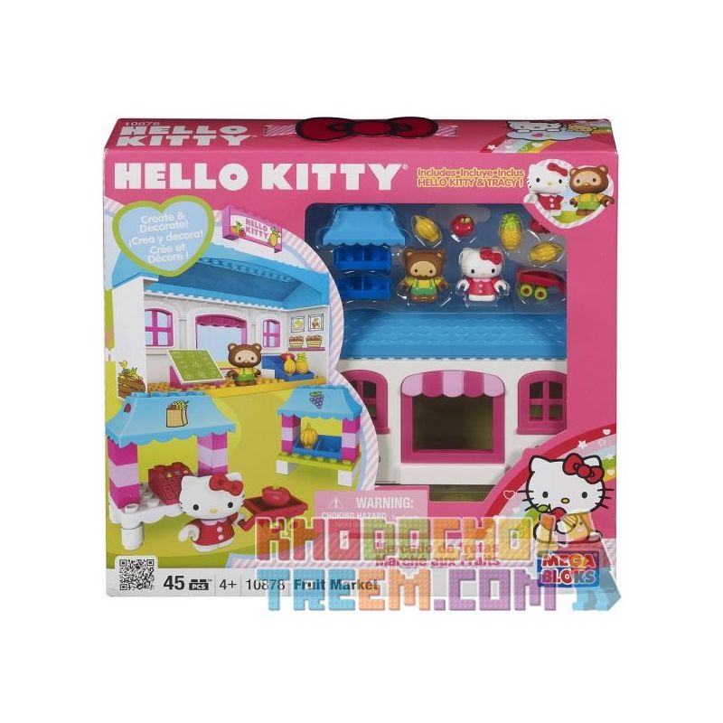 MEGA BLOKS 10878 non  CHỢ HOA QUẢ bộ đồ chơi xếp lắp ráp ghép mô hình Hello Kitty FRUIT MARKET 45 khối