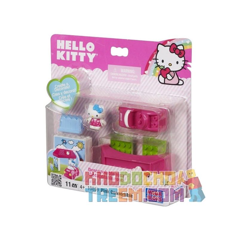 MEGA BLOKS 10924 10859 non  XE MUI TRẦN bộ đồ chơi xếp lắp ráp ghép mô hình Hello Kitty CONVERTIBLE 11 khối