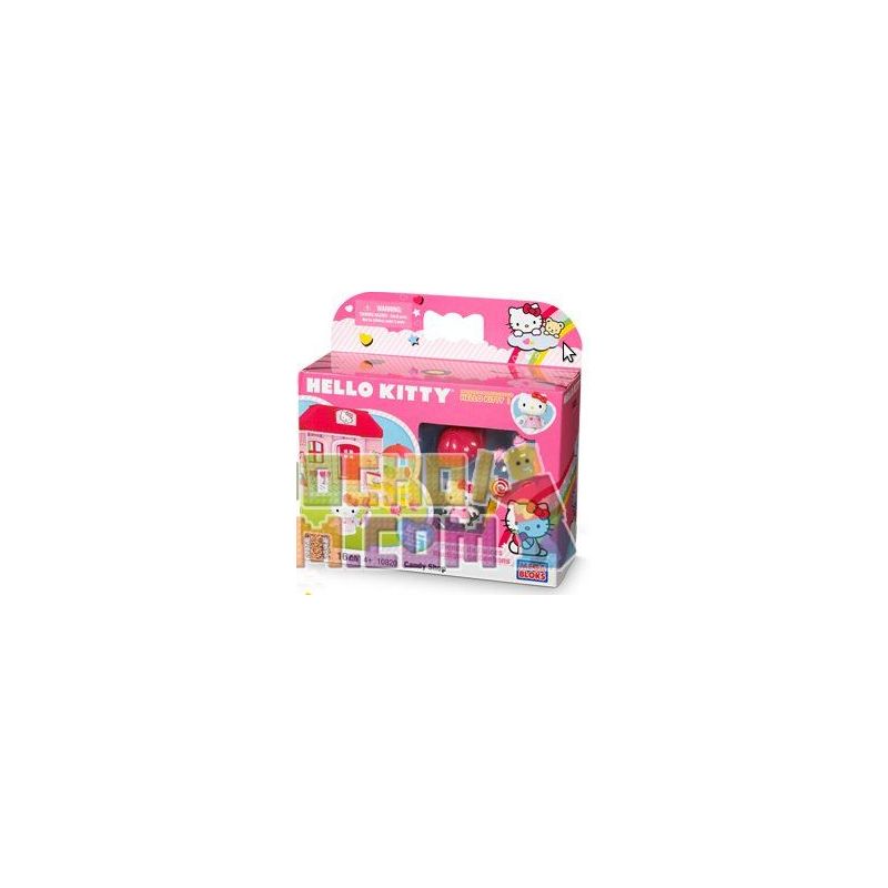 MEGA BLOKS 10820 non  CỬA HÀNG KẸO bộ đồ chơi xếp lắp ráp ghép mô hình Hello Kitty CANDY SHOP 16 khối