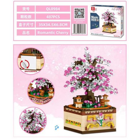 ZHEGAO QL0984 0984 non  SAKURA LÃNG MẠN bộ đồ chơi xếp lắp ráp ghép mô hình Seasonal MUSIC BOX ROMANTIC CHERRY Mùa Lễ Hội 487 khối