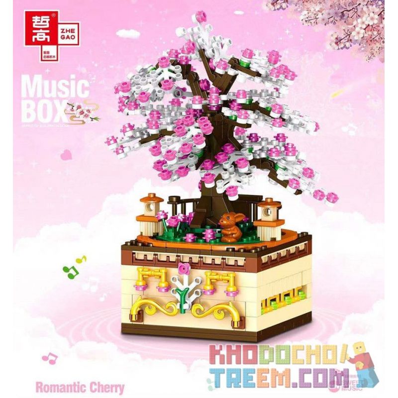 ZHEGAO QL0984 0984 non  SAKURA LÃNG MẠN bộ đồ chơi xếp lắp ráp ghép mô hình Seasonal MUSIC BOX ROMANTIC CHERRY Mùa Lễ Hội 487 khối