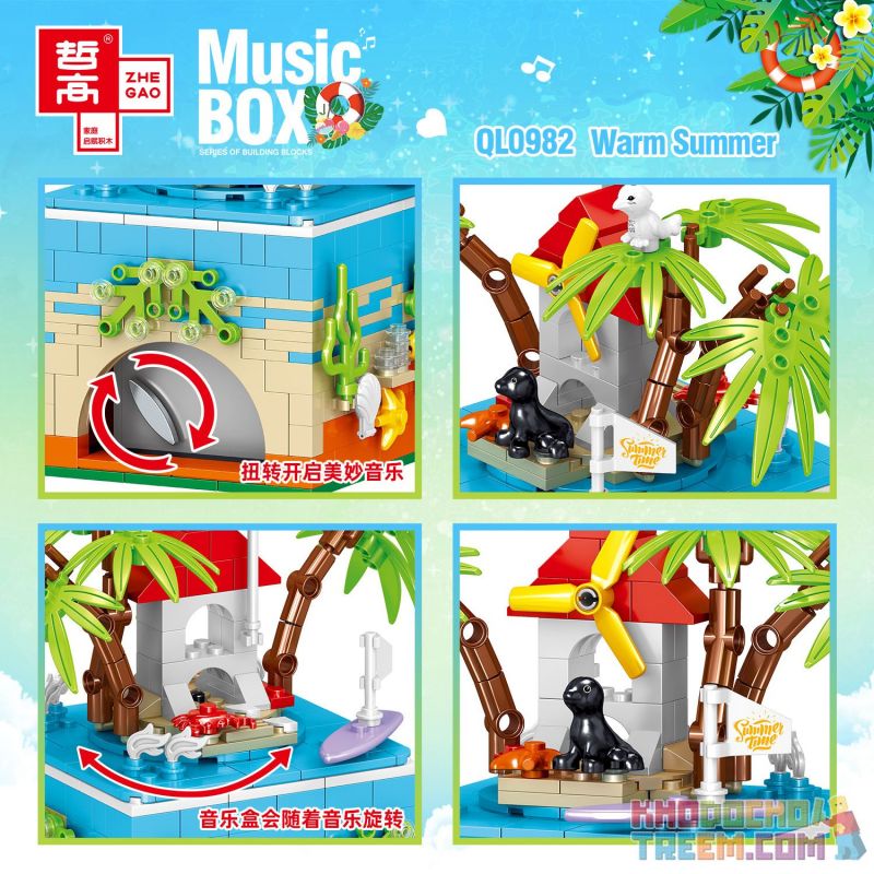 ZHEGAO QL0982 0982 non  MÙA HÈ ẤM ÁP bộ đồ chơi xếp lắp ráp ghép mô hình Seasonal MUSIC BOX WARM SUMMER Mùa Lễ Hội 425 khối