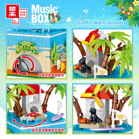 ZHEGAO QL0982 0982 non  MÙA HÈ ẤM ÁP bộ đồ chơi xếp lắp ráp ghép mô hình Seasonal MUSIC BOX WARM SUMMER Mùa Lễ Hội 425 khối