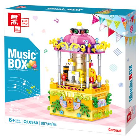 ZHEGAO QL0980 0980 non  BĂNG CHUYỀN bộ đồ chơi xếp lắp ráp ghép mô hình Seasonal MUSIC BOX CAROUSEL Mùa Lễ Hội 607 khối