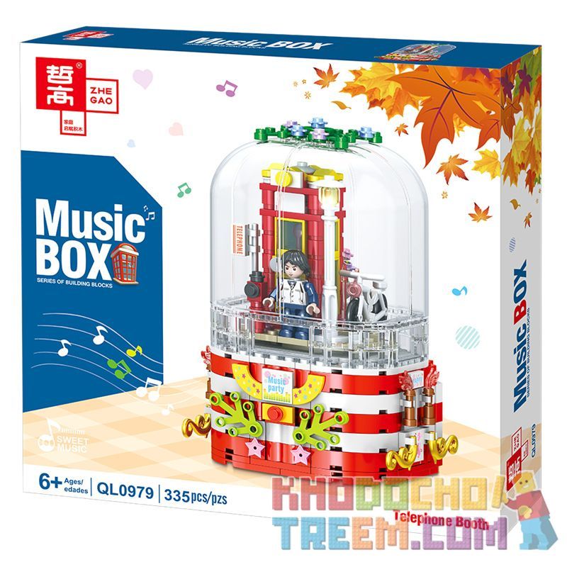 ZHEGAO QL0979 0979 non  BỐT ĐIỆN THOẠI bộ đồ chơi xếp lắp ráp ghép mô hình Seasonal MUSIC BOX TELEPHONE BOOTH Mùa Lễ Hội 335 khối