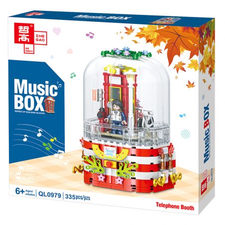 ZHEGAO QL0979 0979 non  BỐT ĐIỆN THOẠI bộ đồ chơi xếp lắp ráp ghép mô hình Seasonal MUSIC BOX TELEPHONE BOOTH Mùa Lễ Hội 335 khối