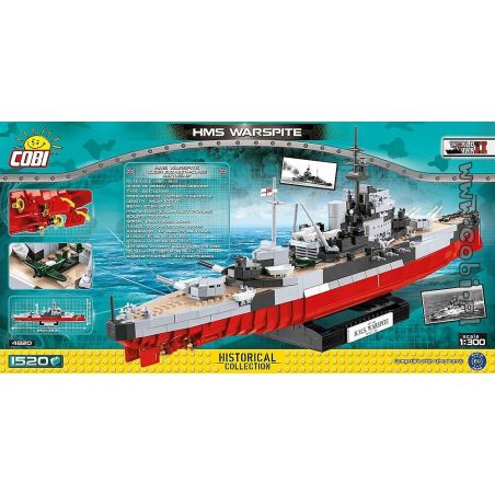COBI 4820 non  CHIẾN HẠM KIỆT QUỆ bộ đồ chơi xếp lắp ráp ghép mô hình Military Army HMS WARSPITE Quân Sự Bộ Đội 1520 khối
