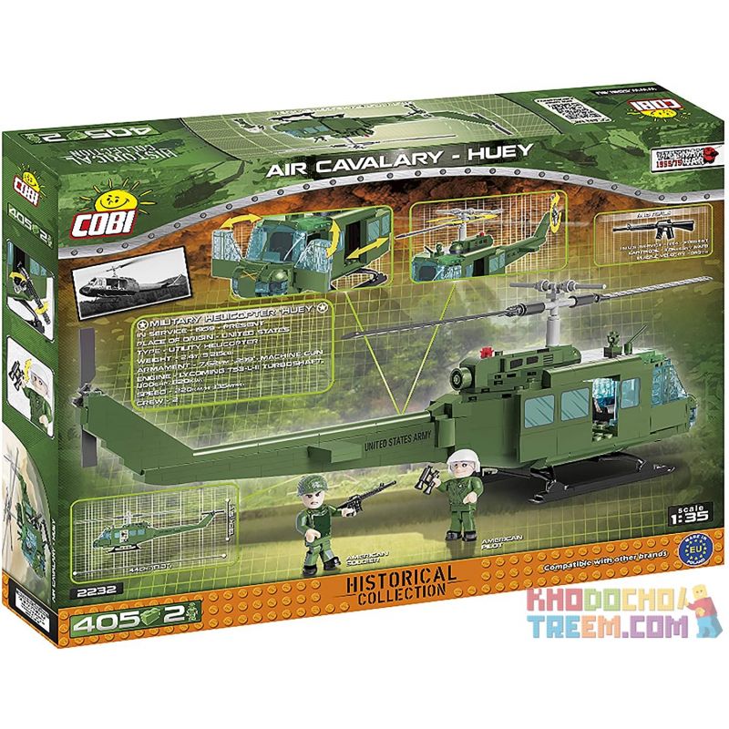 COBI 2232 non  TRỰC THĂNG HUEY CỦA KHÔNG QUÂN bộ đồ chơi xếp lắp ráp ghép mô hình Military Army AIR CAVALARY - HUEY Quân Sự Bộ Đội 405 khối