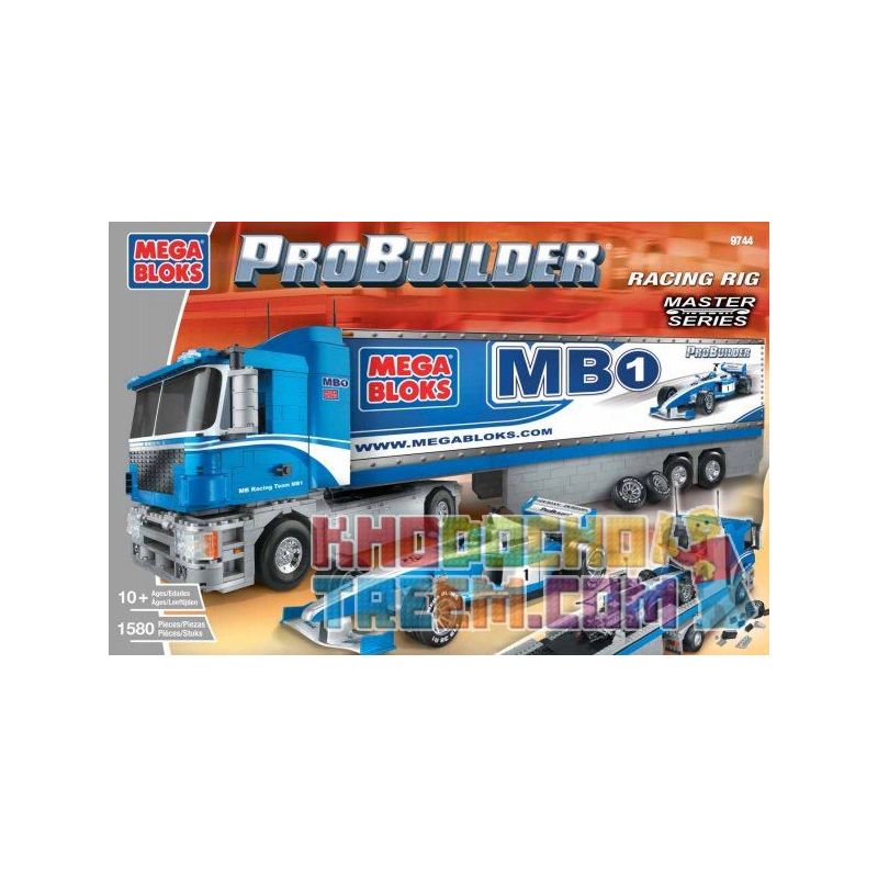 MEGA BLOKS 9744 non  ĐUA XE TẢI VẬN CHUYỂN bộ đồ chơi xếp lắp ráp ghép mô hình Speed Champions Racing Cars RACING RIG Đua Xe Công Thức 1580 khối