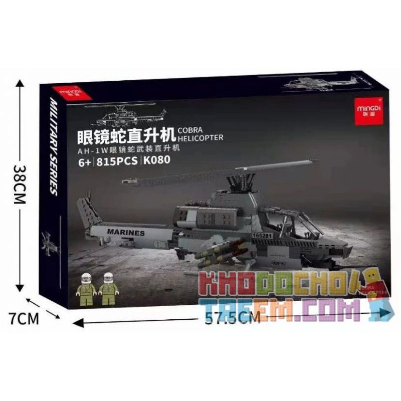 MINGDI K080 non  MÁY BAY TRỰC THĂNG VŨ TRANG AH-1W COBRA bộ đồ chơi xếp lắp ráp ghép mô hình Military Army MILITARY COBRA HELICOPTER Quân Sự Bộ Đội 815 khối