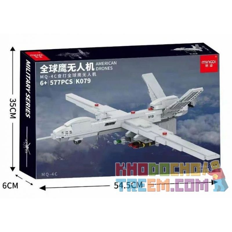 MINGDI K079 non  MQ-4C ĐUỔI THEO GLOBAL HAWK UAV bộ đồ chơi xếp lắp ráp ghép mô hình Military Army MILITARY AMERICAN DRONES Quân Sự Bộ Đội 577 khối