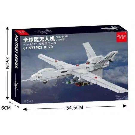 MINGDI K079 non  MQ-4C ĐUỔI THEO GLOBAL HAWK UAV bộ đồ chơi xếp lắp ráp ghép mô hình Military Army MILITARY AMERICAN DRONES Quân Sự Bộ Đội 577 khối