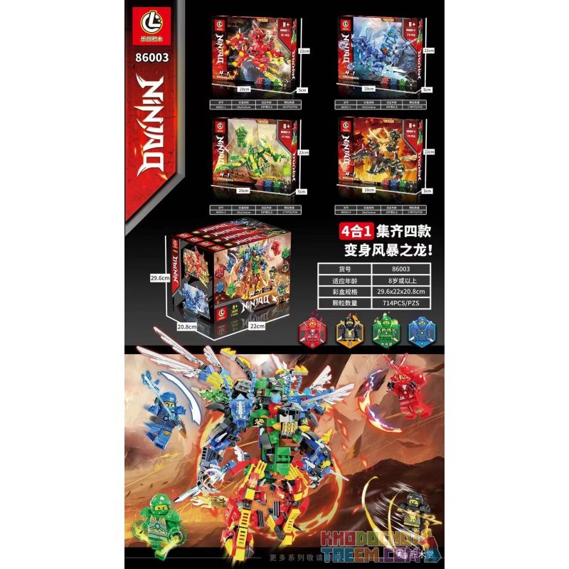 LE CHUANG 86003 non  KẾT HỢP STORM DRAGON 4 bộ đồ chơi xếp lắp ráp ghép mô hình The  Ninjago Movie Ninja Lốc Xoáy 714 khối