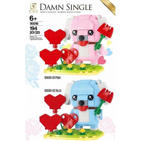 QIZHILE 90016-01 90016-02 non  CHÓ ĐƠN 2 bộ đồ chơi xếp lắp ráp ghép mô hình Brickheadz DAMN SINGLE Nhân Vật Đầu To 194 khối