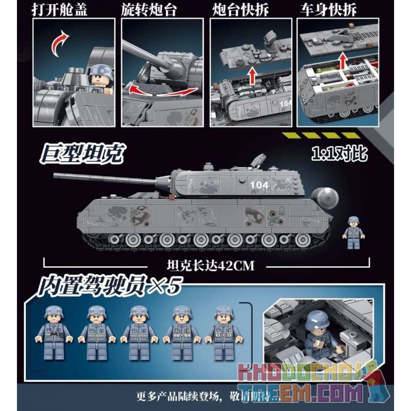 PanlosBrick 628009 Panlos Brick 628009 non  XE TĂNG CHUỘT SỐ 8 CỦA ĐỨC TRONG THẾ CHIẾN II bộ đồ chơi xếp lắp ráp ghép mô hình Military Army WORLD WAR II GERMAN PANZER VIII MAUS Quân Sự Bộ Đội 2127 khối