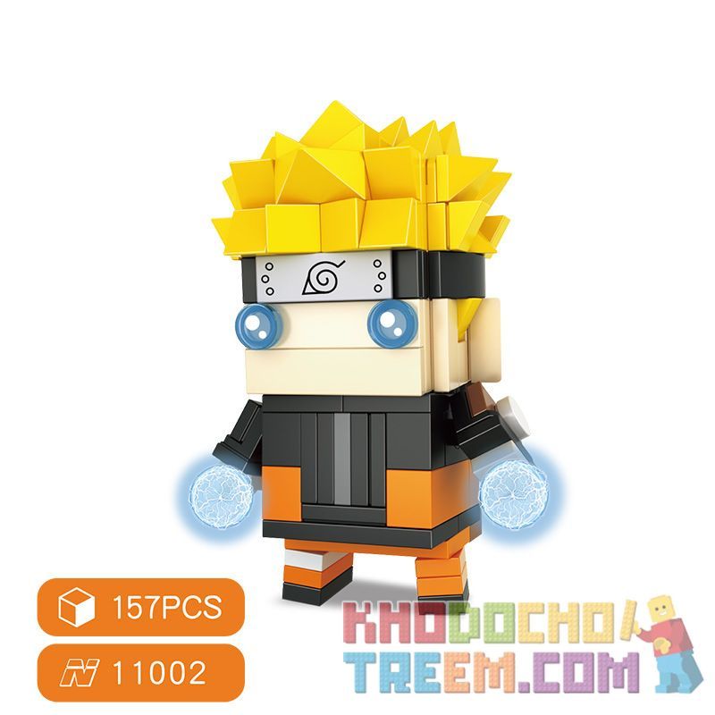 HSANHE 11002 non  CẬU BÉ ĐẦU VUÔNG 4 KIỂU HARUNO SAKURA NARUTO UZUMAKI UCHIHA SASUKE LI ROK bộ đồ chơi xếp lắp ráp ghép mô hình MAGIC BRICK UZUMAKI NARUTO Ninja 185 khối