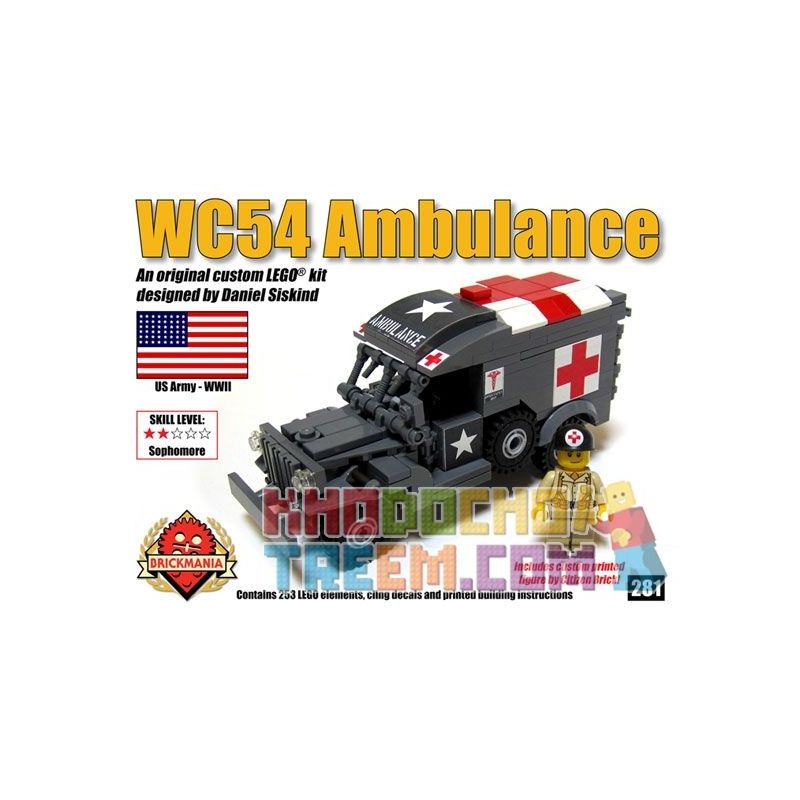 BRICKMANIA 281B non  GÓI TRỢ CẤP XE CỨU THƯƠNG WC54 bộ đồ chơi xếp lắp ráp ghép mô hình Military Army WC54 AMBULANCE BONUS PACK Quân Sự Bộ Đội 253 khối