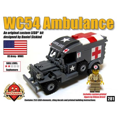 BRICKMANIA 281B non  GÓI TRỢ CẤP XE CỨU THƯƠNG WC54 bộ đồ chơi xếp lắp ráp ghép mô hình Military Army WC54 AMBULANCE BONUS PACK Quân Sự Bộ Đội 253 khối