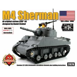 BRICKMANIA 282B non  XE TĂNG M4 SHERMAN bộ đồ chơi xếp lắp ráp ghép mô hình Military Army M4 SHERMAN TANK Quân Sự Bộ Đội 521 khối