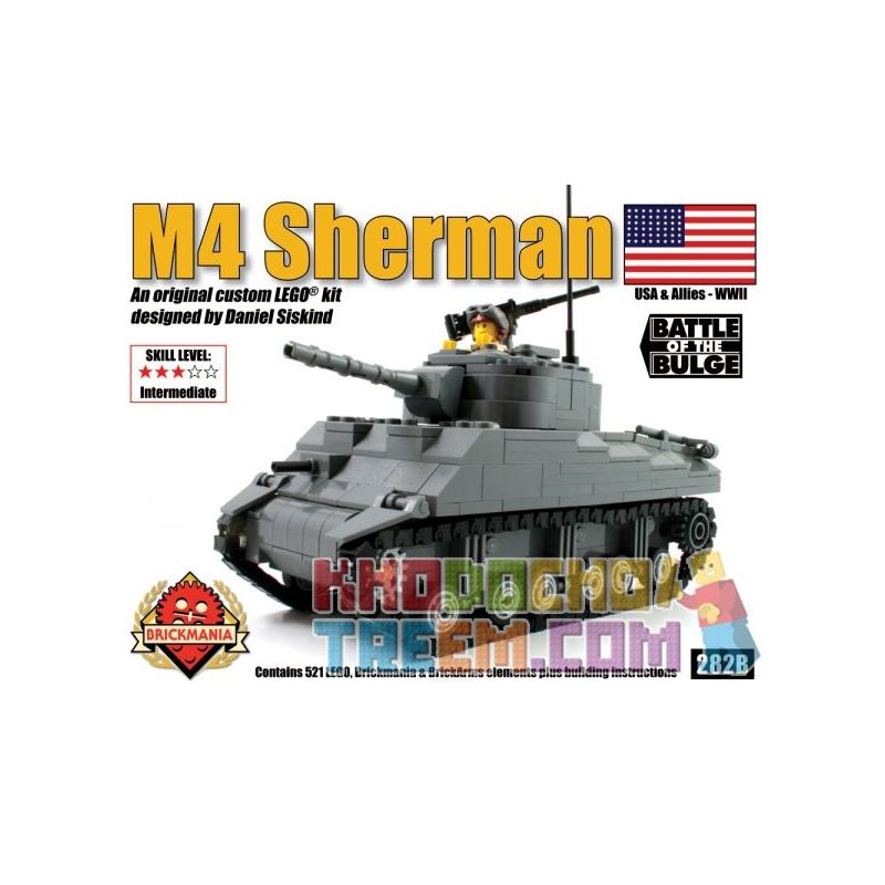 BRICKMANIA 282B non  XE TĂNG M4 SHERMAN bộ đồ chơi xếp lắp ráp ghép mô hình Military Army M4 SHERMAN TANK Quân Sự Bộ Đội 521 khối