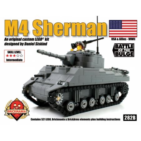 BRICKMANIA 282B non  XE TĂNG M4 SHERMAN bộ đồ chơi xếp lắp ráp ghép mô hình Military Army M4 SHERMAN TANK Quân Sự Bộ Đội 521 khối