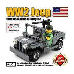 BRICKMANIA 295B non  XE JEEP THỜI THẾ CHIẾN II VÀ CÁC NHÂN VẬT HẢI QUÂN HOA KỲ bộ đồ chơi xếp lắp ráp ghép mô hình Military Army WW2 JEEP WITH US MARINE MINIFIG Quân Sự Bộ Đội 80 khối